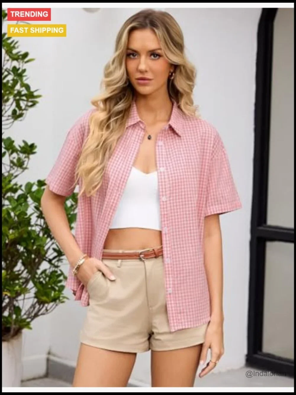Short Sleeve V-Neck Button Down Blouse Work Top